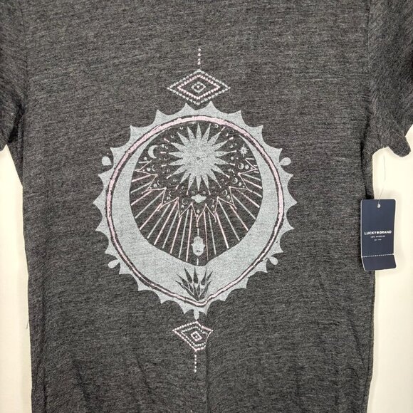 LUCKY BRAND NEW Mystical Tee Womens XS Gray Pink Short Sleeve retail $39 - Picture 1 of 6
